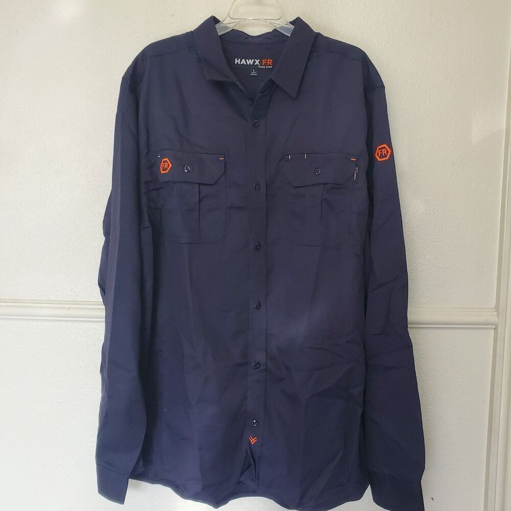 HAWX FR Men's Long Sleeve Button-Up, Large, Flame-Resistant, CAT2 Certified.